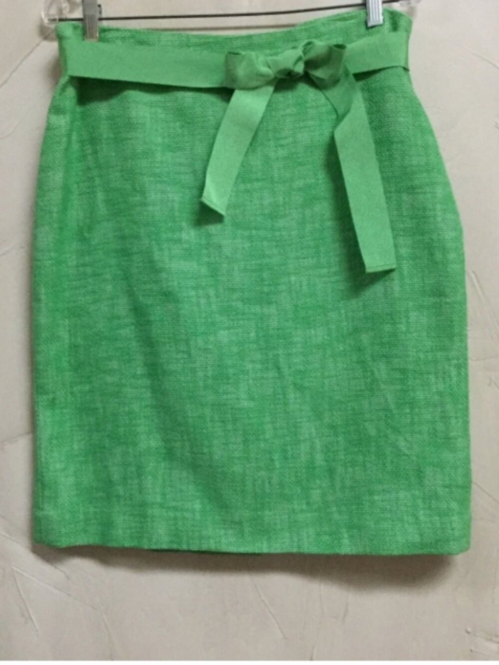 Talbots Pencil Skirt Womens 12 Bright Green Cotton Linen Belted Knee Length